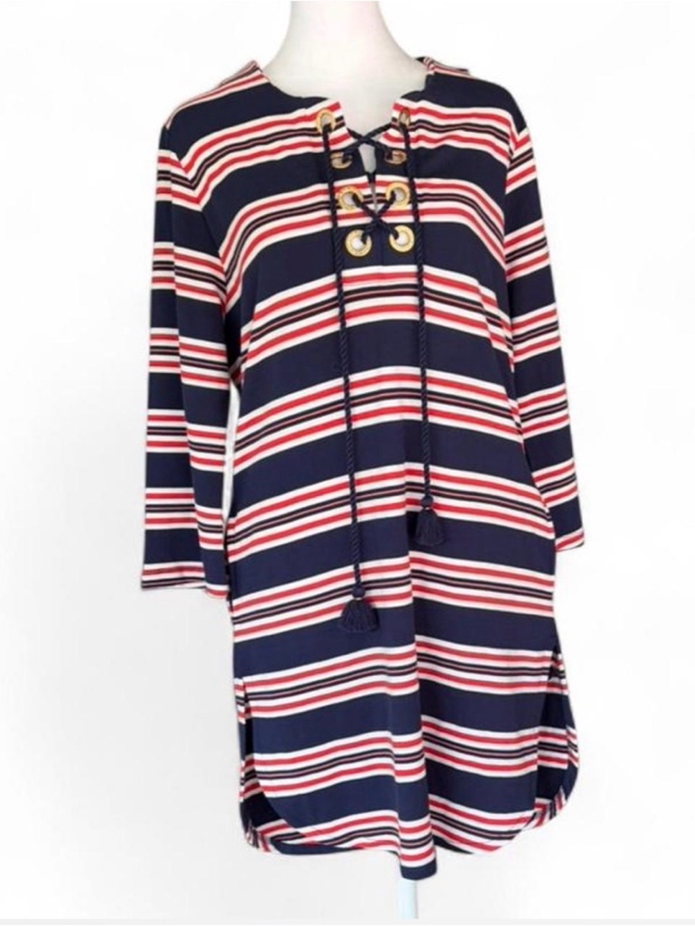 La Blanca Sailor Stripe Lace-Up Cover-Up Knit Tunic  Size XS